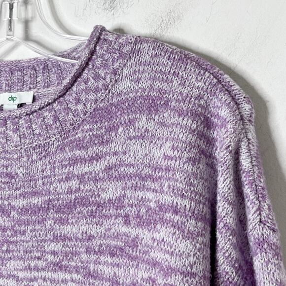 dip Women's Sweater M Purple Marled Knit Rolled Crew Neck Long Sleeve Pullover - Picture 2 of 5